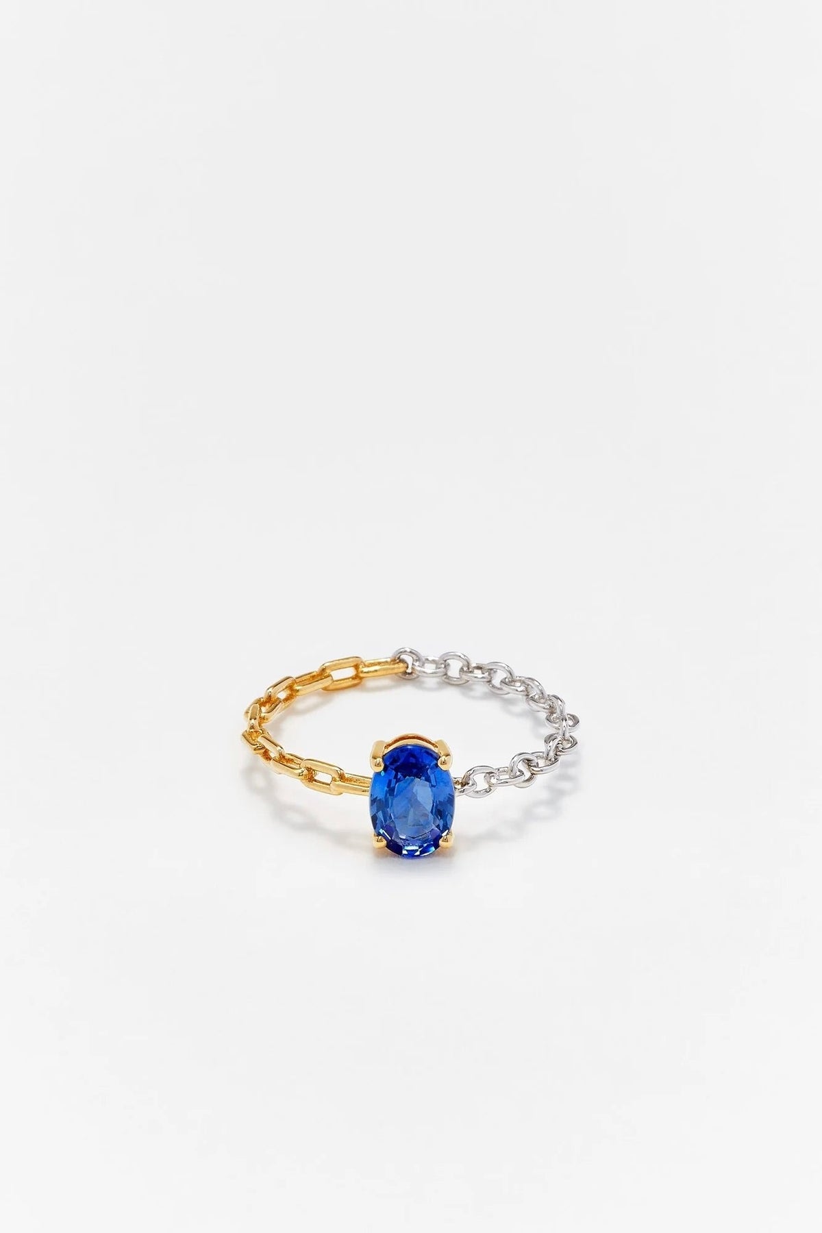 Bague Solitaire Saphir Bleu - Ors Blanc et Jaune - Size 6-3/4