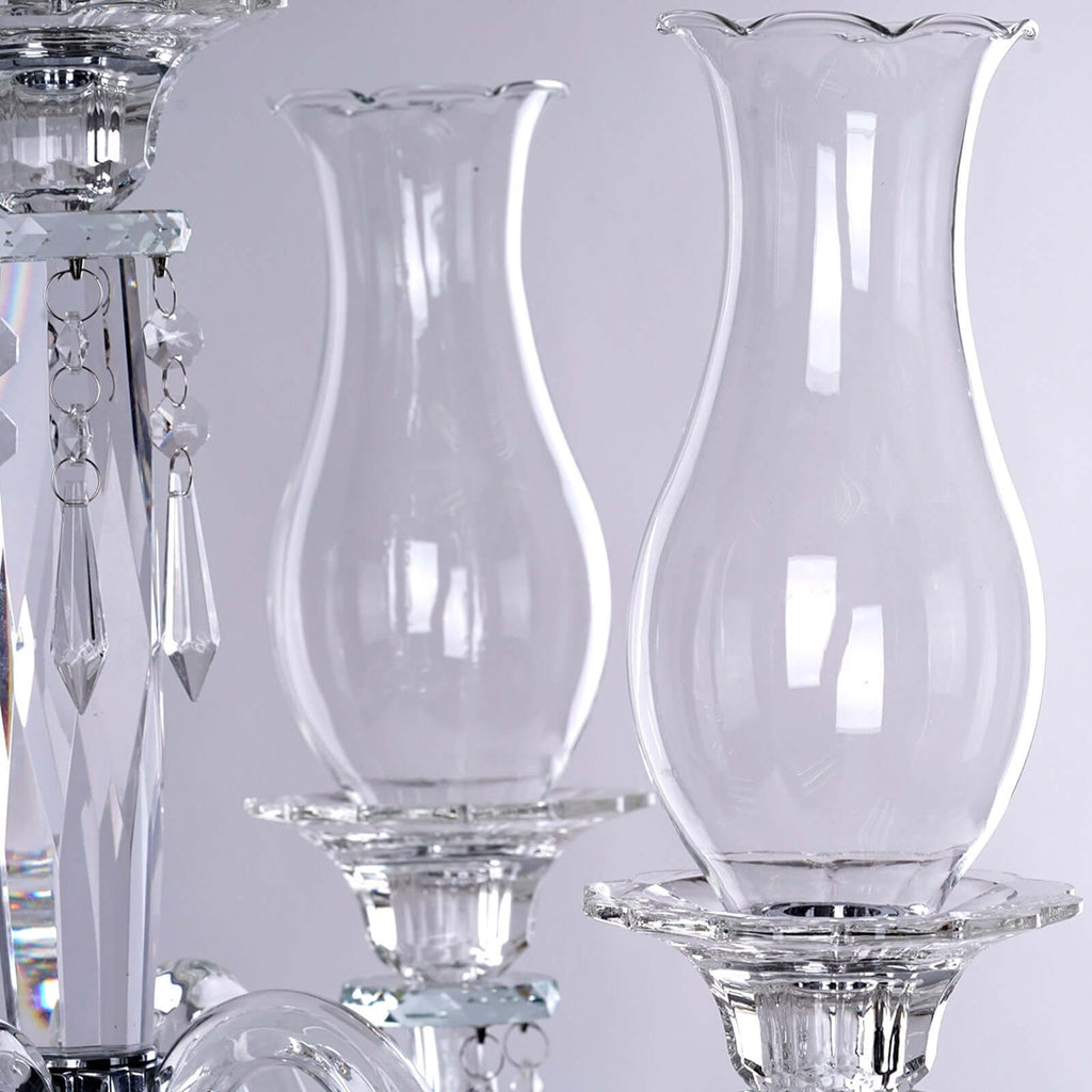 5 Arm Crystal Glass Taper Candle Holder Candelabra 40" - Luxurious Table Centerpiece With Chandelier Chains