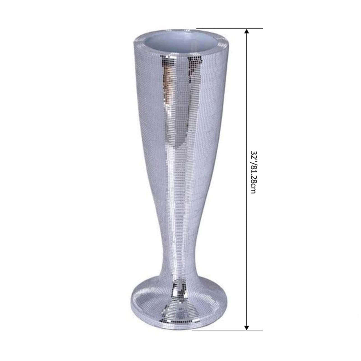 Silver Polystone Mirror Mosaic Pedestal Trumpet Floor Vase 32" Tall