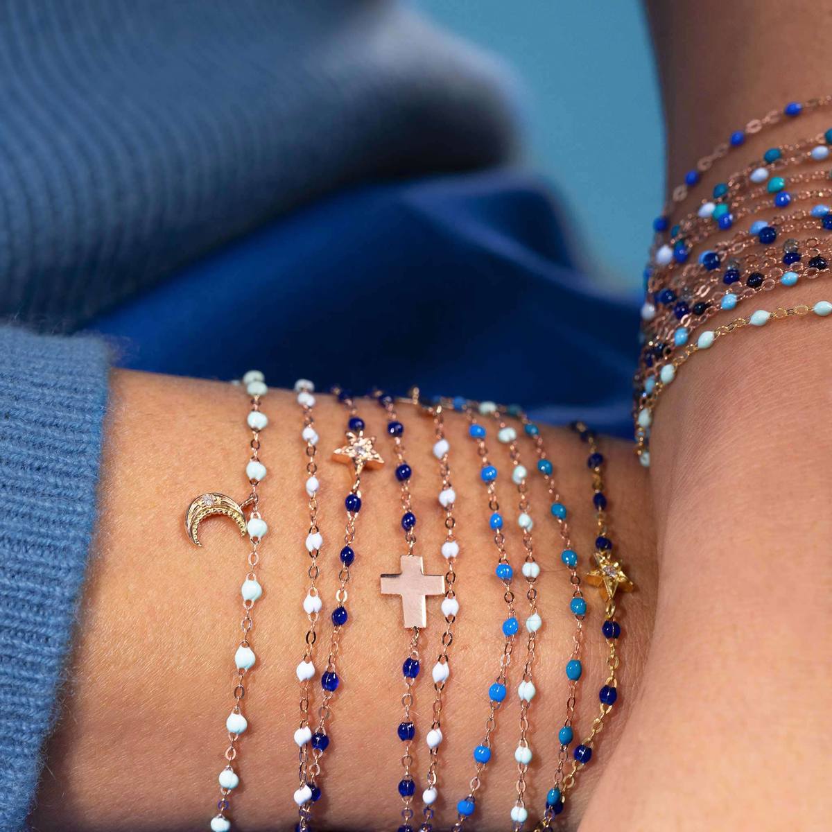 7.5" Classic Gigi Bracelet - BABY BLUE + YELLOW GOLD