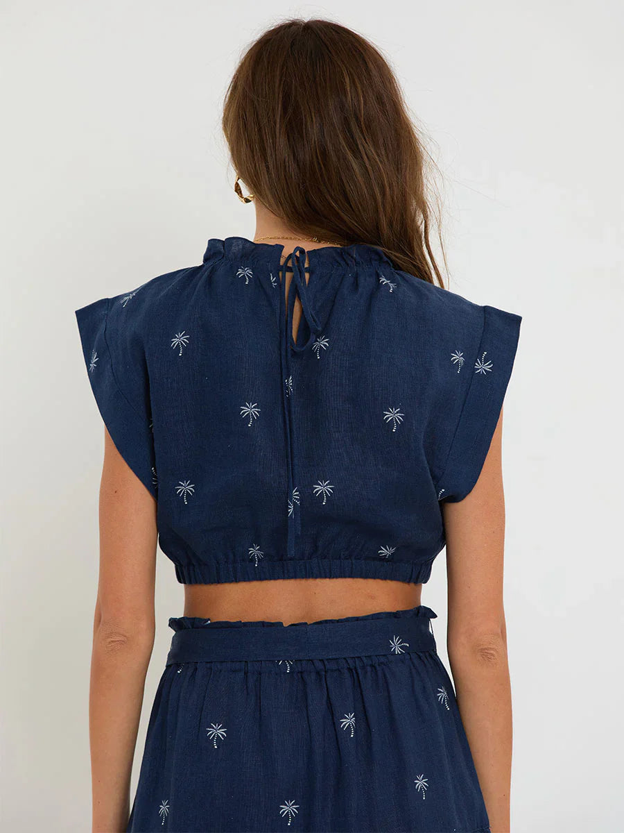 Muna Ruched Crop Top - Zafi Navy