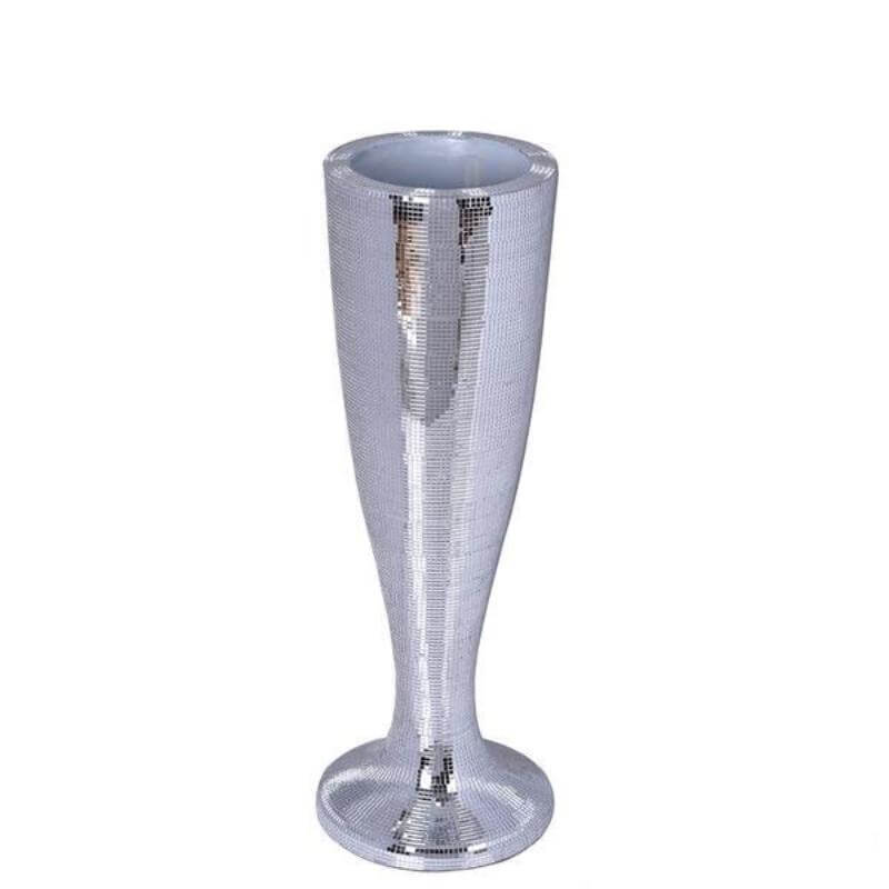Silver Polystone Mirror Mosaic Pedestal Trumpet Floor Vase 32" Tall