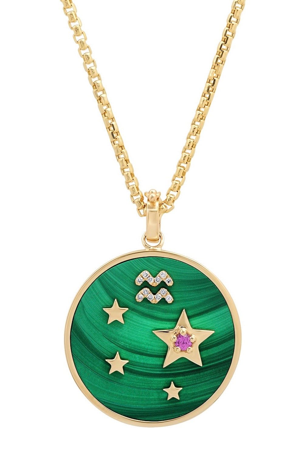 Large Malachite Zodiac Necklace - Cancer on 18” Chain (Other Signs By Special Order)