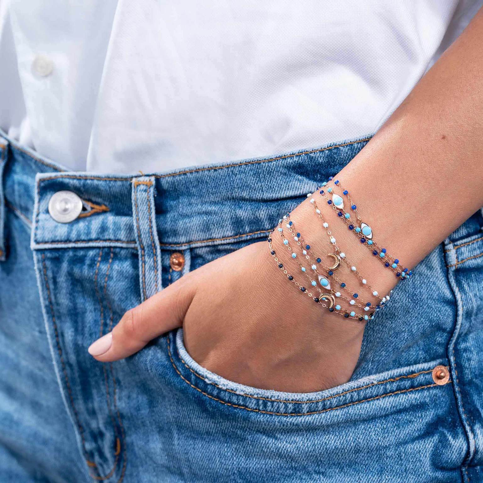 7.5" Classic Gigi Bracelet - LAPIS + YELLOW GOLD