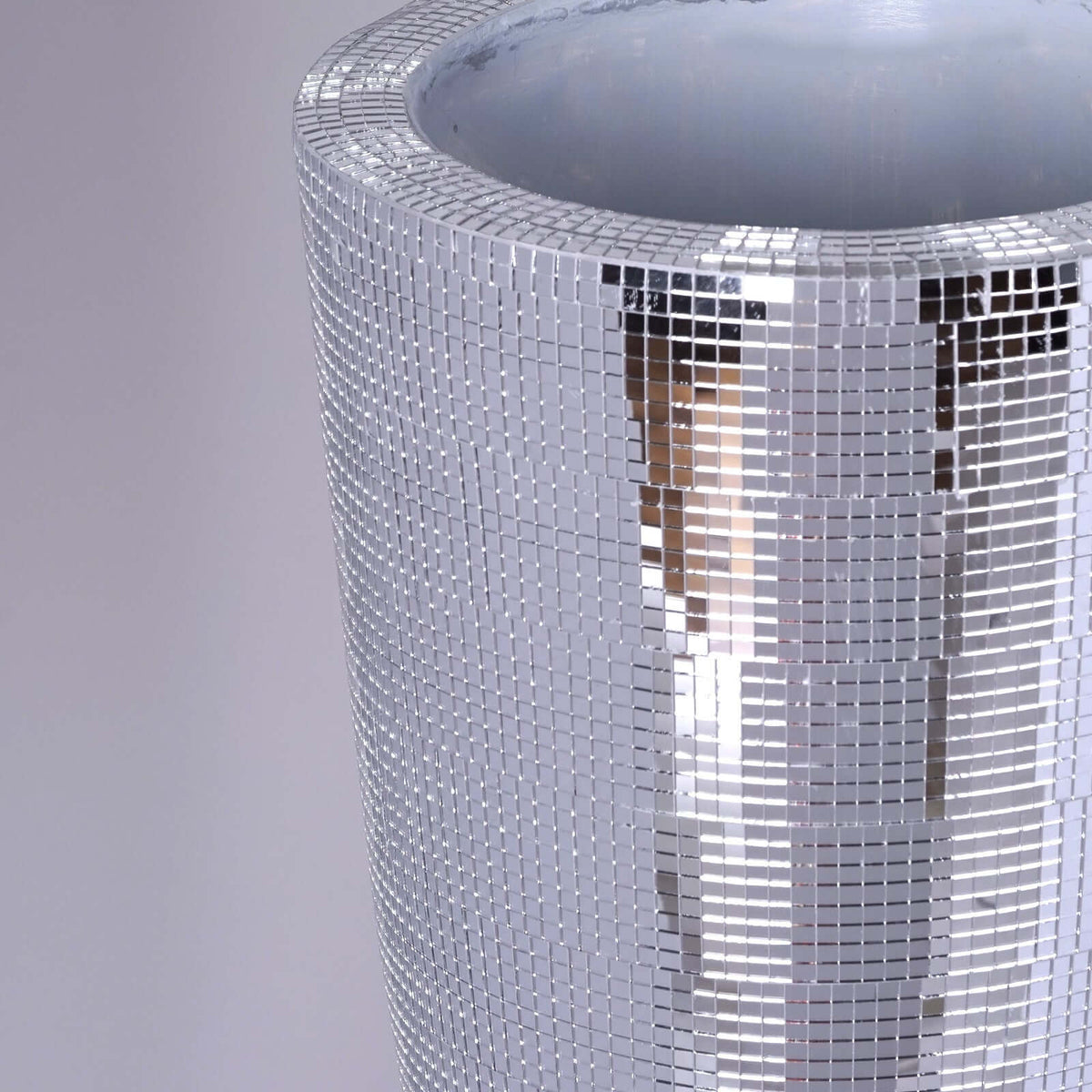 Silver Polystone Mirror Mosaic Pedestal Trumpet Floor Vase 32" Tall