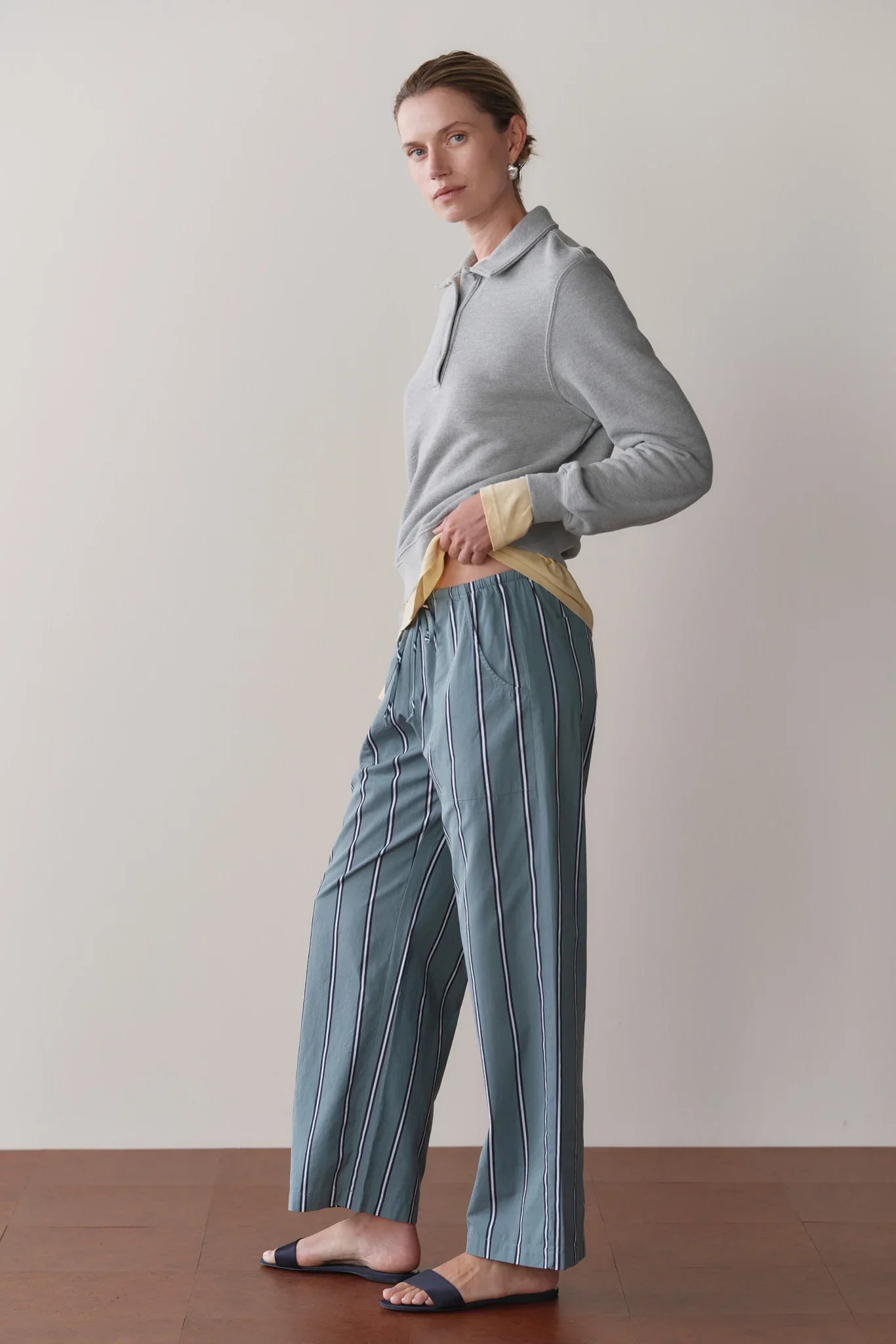 The Pop Stripe Drawstring Pant - Sage