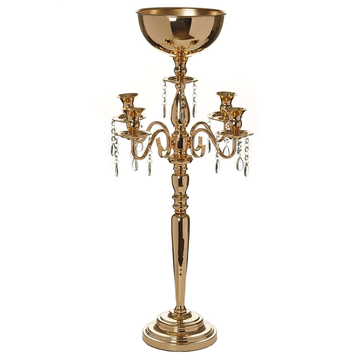 Metal Candelabra 33" 4 Arm Design Gold with Flower Vase Bowl - Table Centerpiece for Weddings